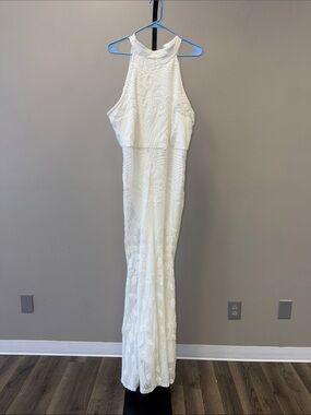 Elegant White Embroidered Halter Dress